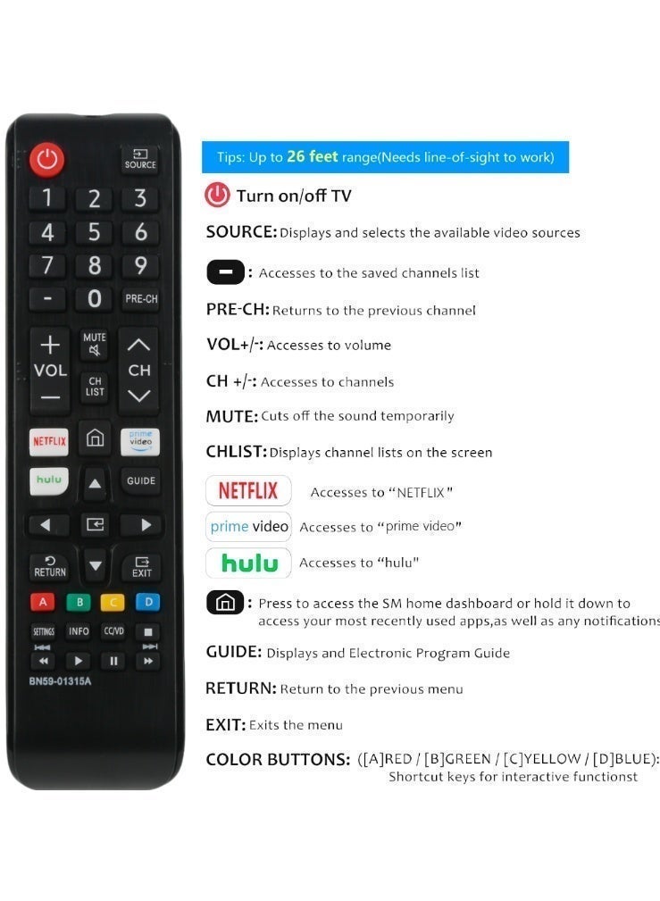 نتيك جهاز تحكم عن بعد عالمي متوافق مع جميع تلفزيونات سامسونج LCD و LED و الذكية و UHD و 4K مع أزرار Netflix و Prime Video و Rakuten و Hulu (15-BN59-01315A) - Image 5